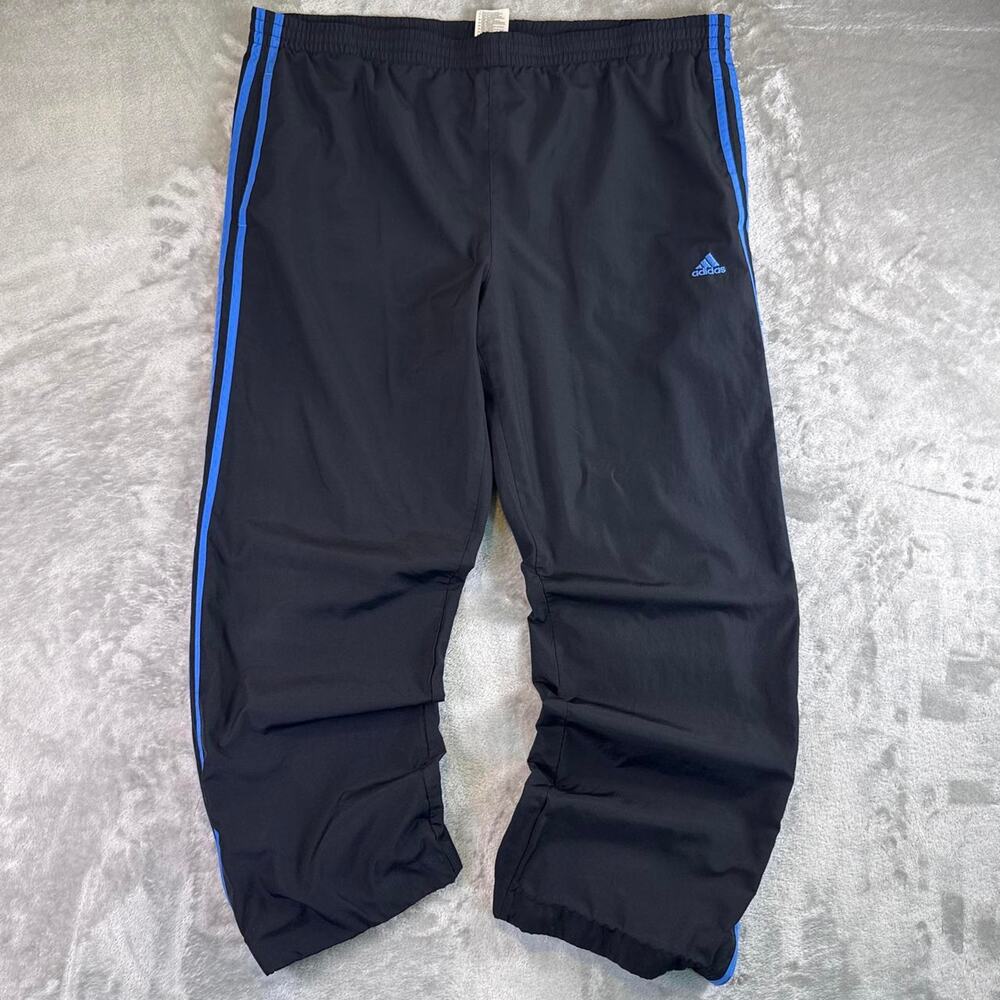 Y2K Adidas Track Pants Black Blue Striped Athletic Joggers Windbreaker Mens L